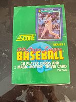 Box top showing Score logo, Ken Griffey Jr. photo, product details