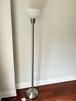 Lamp unplugged showing full height, base, pole, shade