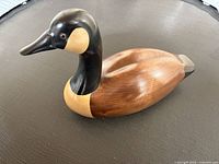 Full view of carved wooden Canada goose duck
