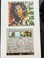 Both album covers laid flat: Ziggy Marley & The Melody Makers “Conscious Party” and Bob Marley & The Wailers “Babylon By Bus”.
