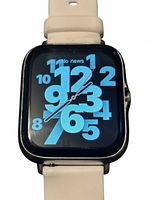 Front view showing powered display and case shape