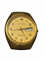 Front view showing Birks branding, day-date, dial details