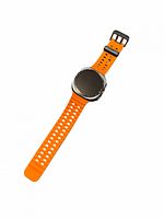 Front view of smartwatch with orange strap