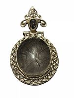 Front view of sterling silver pendant with rutilated quartz stone and braided bezel