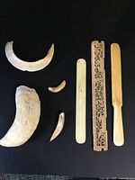 Overview of all bone items and tusks on black background