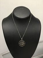 Full view of necklace on display bust showing pendant and chain length