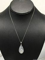 Full view of necklace on display bust showing pendant and chain