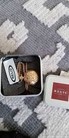 Relic gold-tone pocket watch with chain in original tin box