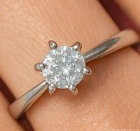 Top view of diamond solitaire ring showing stone and prongs