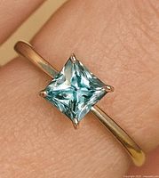 Ring on finger showing diamond and band