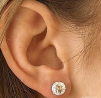 ear wearing one moissanite stud earring
