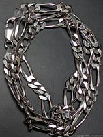 Coiled silver Figaro chain showing link pattern