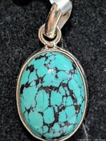 Front view showing turquoise stone and silver bezel