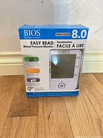 Front of retail box showing BIOS Precision 8.0 Easy Read Blood Pressure Monitor