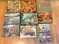 All ten boxed puzzles laid out together