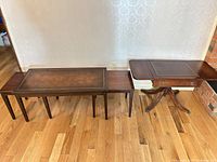 Full view of nesting table set and drop-leaf side table