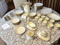 Full view of Noritake dinner service set laid out on table