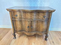 Front view of solid oak console table closed