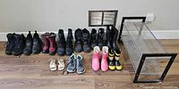 Front view of shoe rack and all footwear lined up