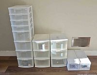 Front view of all five drawer units lined up