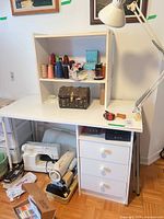 Desk, drawer pedestal, hutch and general appearance