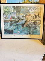 Full view of framed Monet print showing artwork, mat and frame