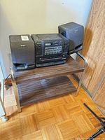 Front view of full Sony stereo system on stand