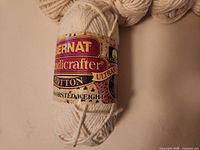 Close-up of label showing Bernat Handicrafter Cotton Ultrasoft 4-ply worsted weight