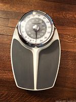 Top view of Healthometer scale showing dial and foot pads