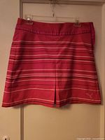 Front view of striped Puma skort showing pleat and logo