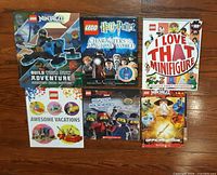 All six LEGO books laid out
