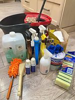 Group shot of all cleaning supplies and tools