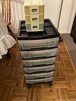 Full view of five-drawer tower with mini organizer on top