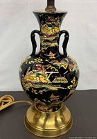 Close view of ceramic body pattern and brass base