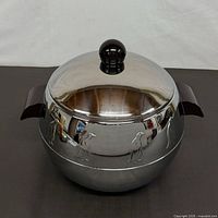 Overall view showing lid, body, penguin motif and handles