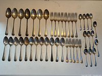 Entire 45-piece flatware set laid out in rows