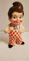Front view of Bob's Big Boy rubber coin bank showing overall appearance, paint, and size