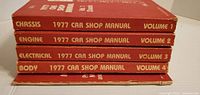 Stack of five manuals showing spines with titles and volumes