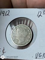 Obverse of 1912 Liberty Head nickel in holder