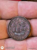 Reverse of 1948 half penny showing ship design and date