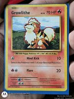 Front of Growlithe Pokémon card showing condition and details