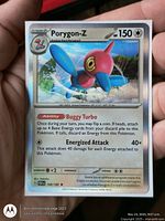 Front of Porygon-Z holographic Pokémon card showing artwork, stats, abilities and foil surface