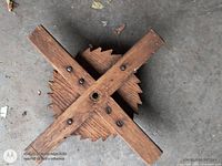 top view of oak gear showing spokes and toothed wheel