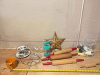 Wide view of lot items on table