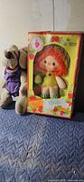 Overall lot showing boxed Strawberry Shortcake doll alongside Wrinkles plush dog