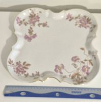 Top view of square floral porcelain tray with ruler for scale