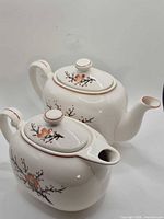 Front view of both teapots showing shapes and pattern