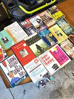 Overhead shot of all 18 paperbacks on table