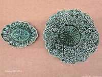 Top view of both Shorter & Son green leaf plates