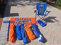 Overview of all Florida Gators items laid out on patio